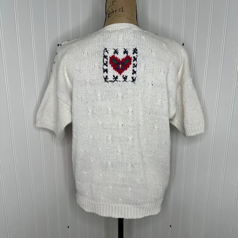 Signatures Northern Isles Hand Knit‎ Sweater White Fruit Americana Vtg 90s Sz L